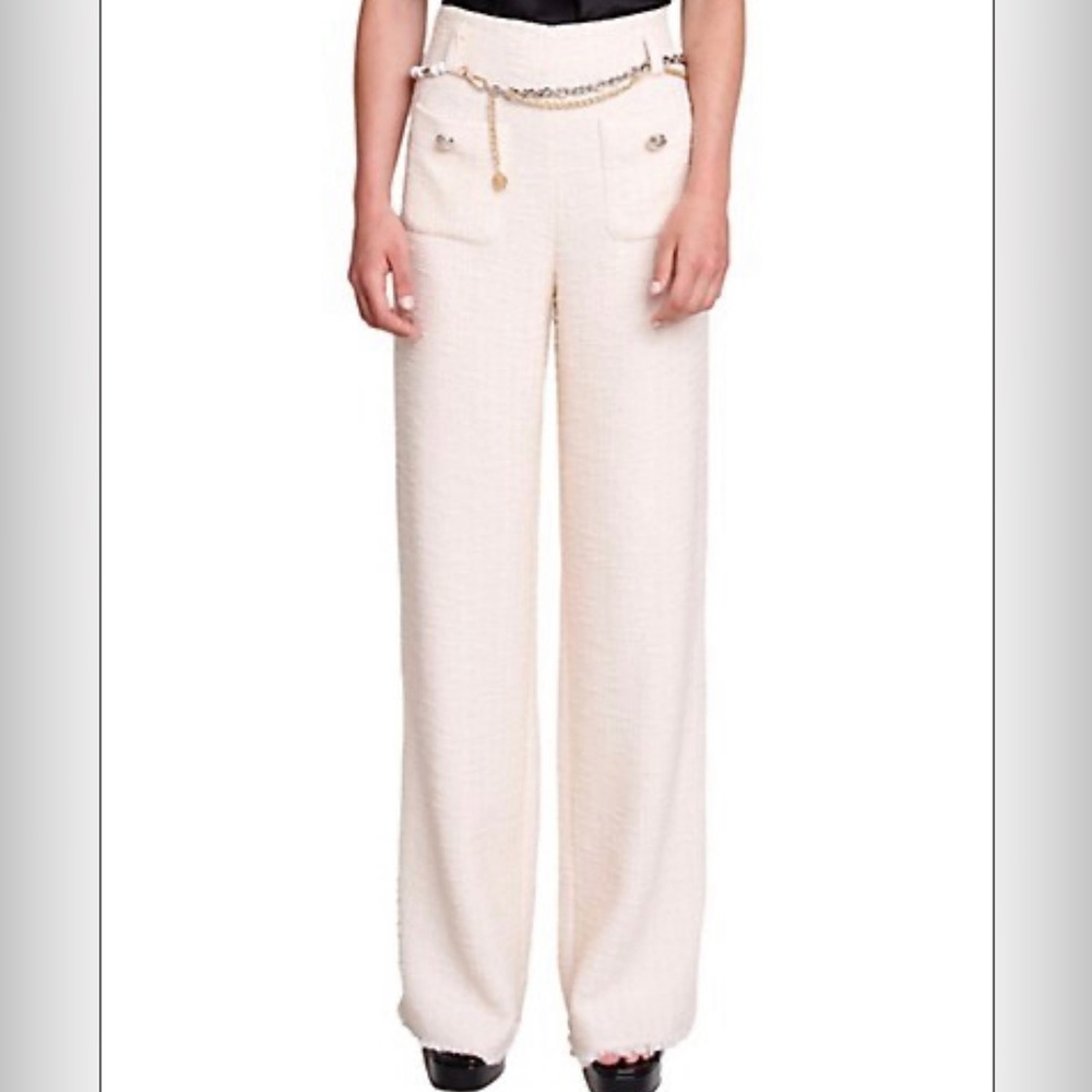 MAJE *Never Worn* Pileno Belted Wide-Leg Tweed Pants Size Small